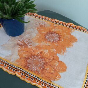 Orange Small Rectangle Flower Table runner or Placemat with Crochet Border